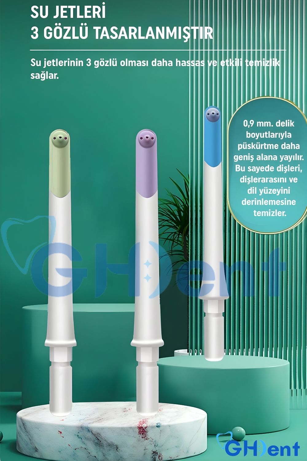 GH DENT Ağız Diş Duşu 3 Başlıklı Tazyik Ayarlı