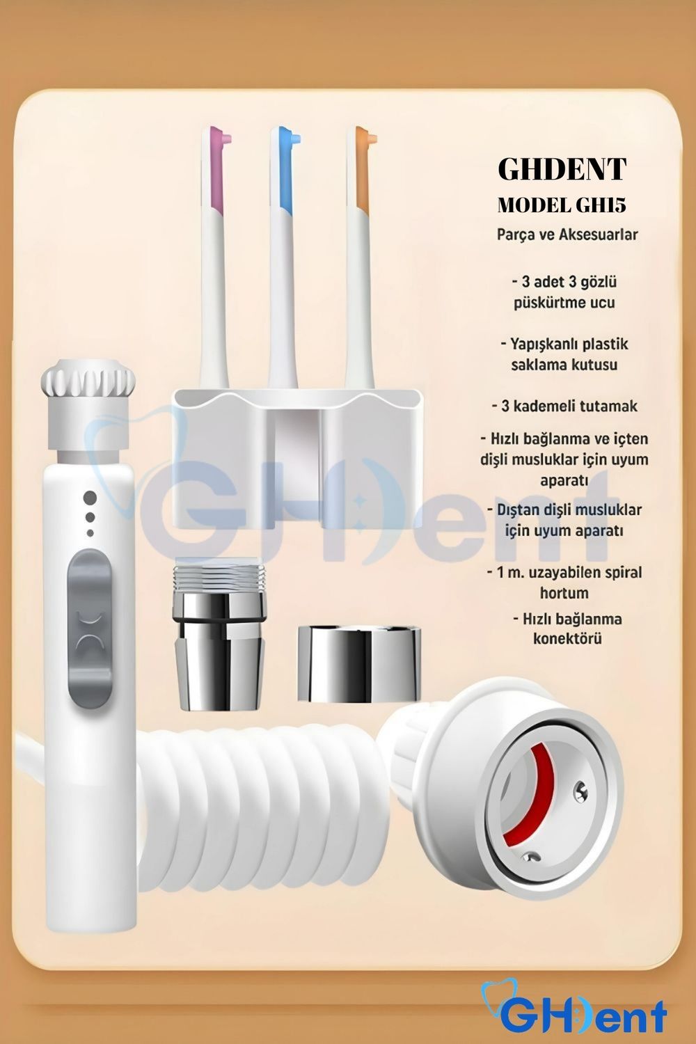 GH DENT Ağız Diş Duşu 3 Başlıklı Tazyik Ayarlı
